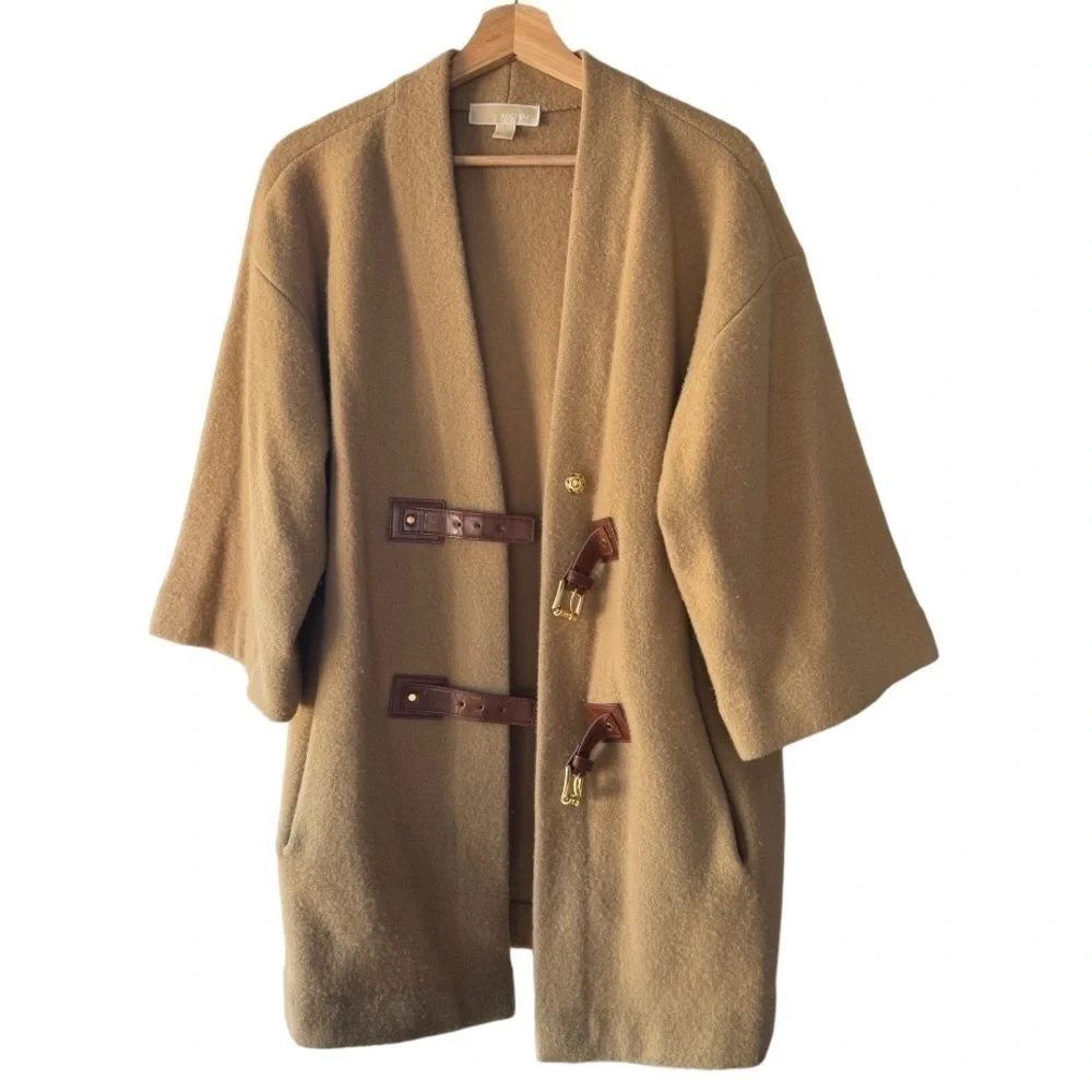 Michael Kors oversized tan wool coat with buckles, size XS